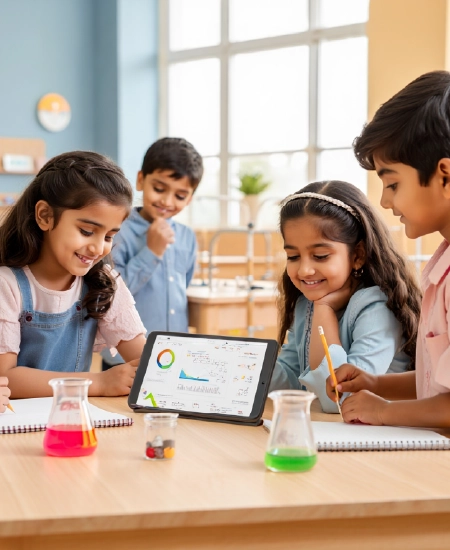 Students using educational tablet