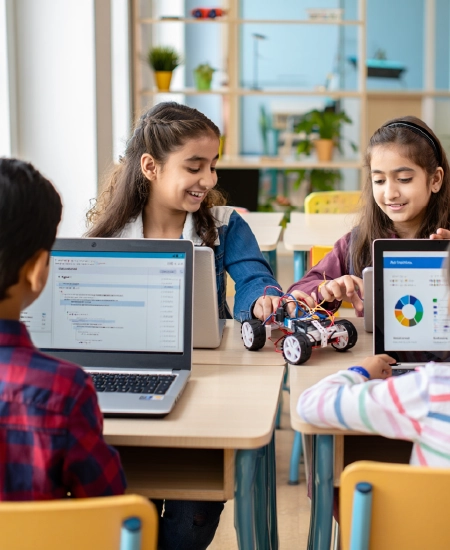 Students building robotic car