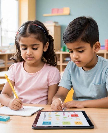 Students using digital tablet