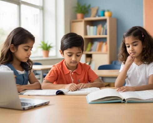 Students reading books together