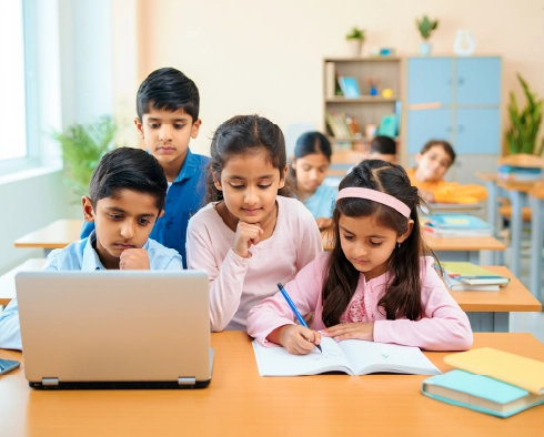 Children working with laptop