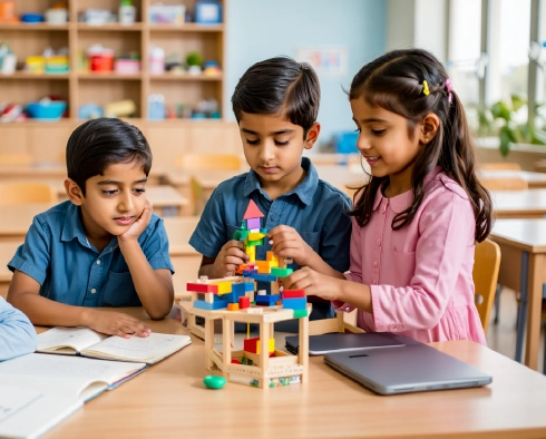 Children building with blocks