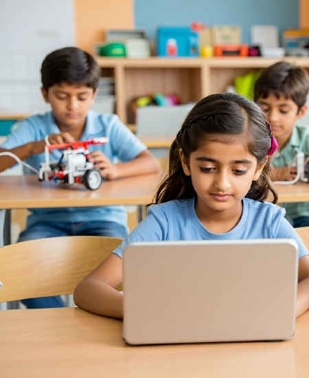Girl using silver laptop