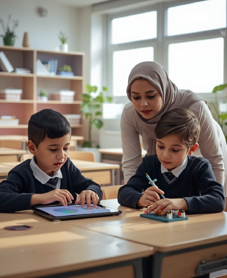 Teacher guiding digital learning