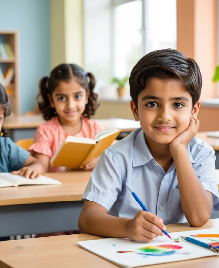 Boy drawing with markers